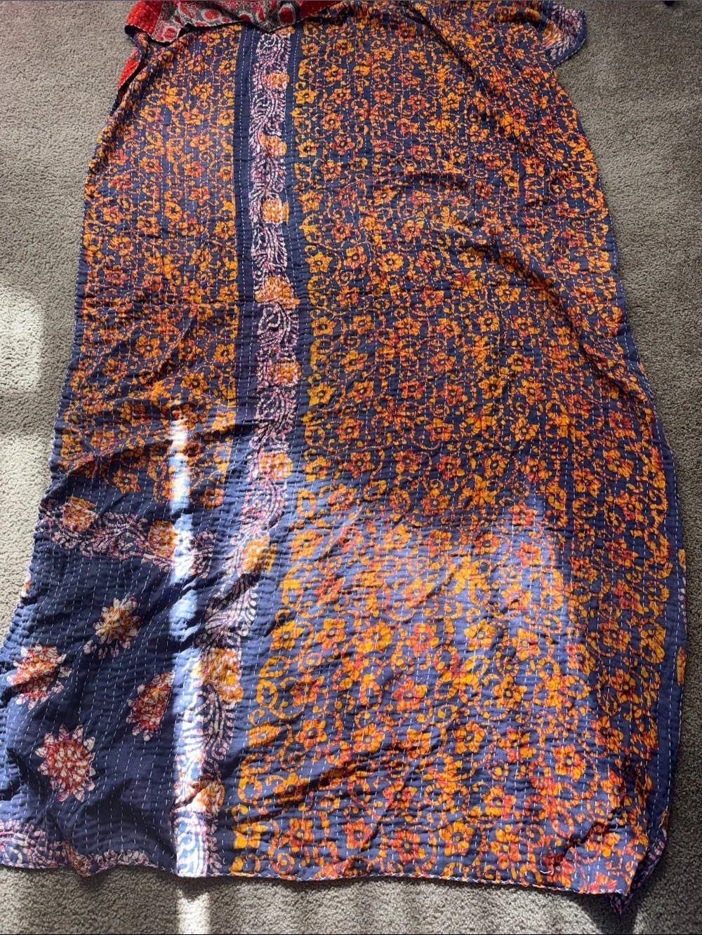 One-of-a-Kind Recycled Sari Cotton Blanket, Boho Throw Handmade in India